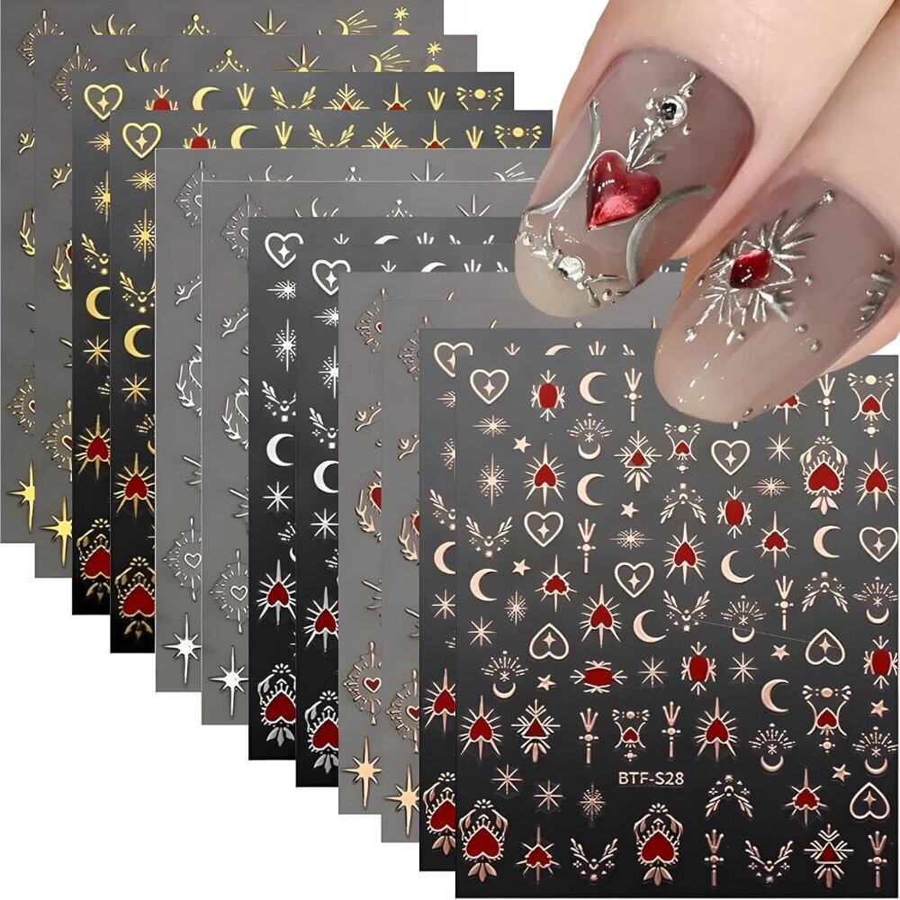 12 Sheets Star Nail Stickers For Nail Art 3d Self-Adhesive Nail Art Stickers Gol
